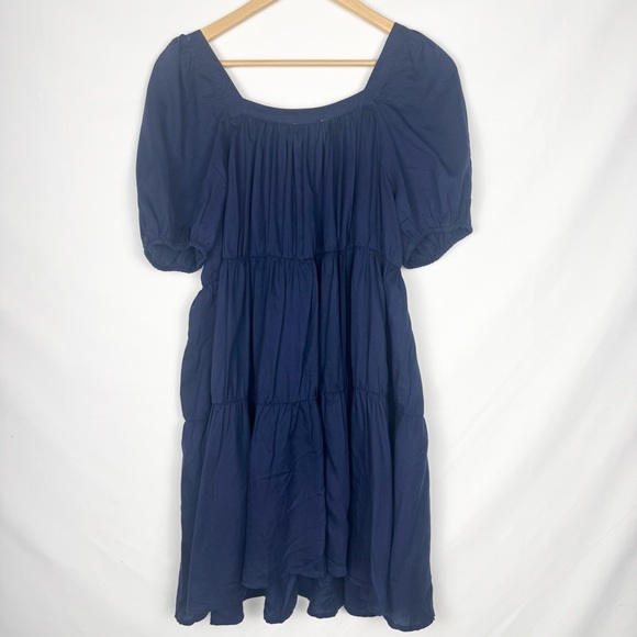 Elan Babydoll Mini Dress in Navy Blue Size Med Milkmaid Style Button Front - Picture 7 of 8